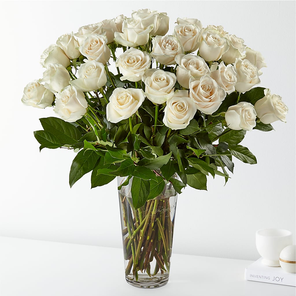 Long Stem White Rose Bouquet – Guilles Flower Shop And Catering, San Jose CA