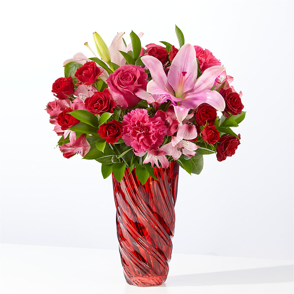 In Love Bouquet with Luxe Swirl Vase – Guilles Flower Shop And Catering, San Jose CA