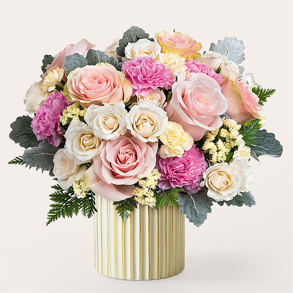 Blissful Moments Bouquet with Ivory Vase – Guilles Flower Shop And Catering, San Jose CA