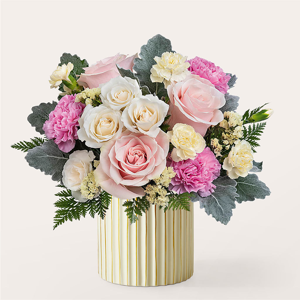 Blissful Moments Bouquet with Ivory Vase – Guilles Flower Shop And Catering, San Jose CA