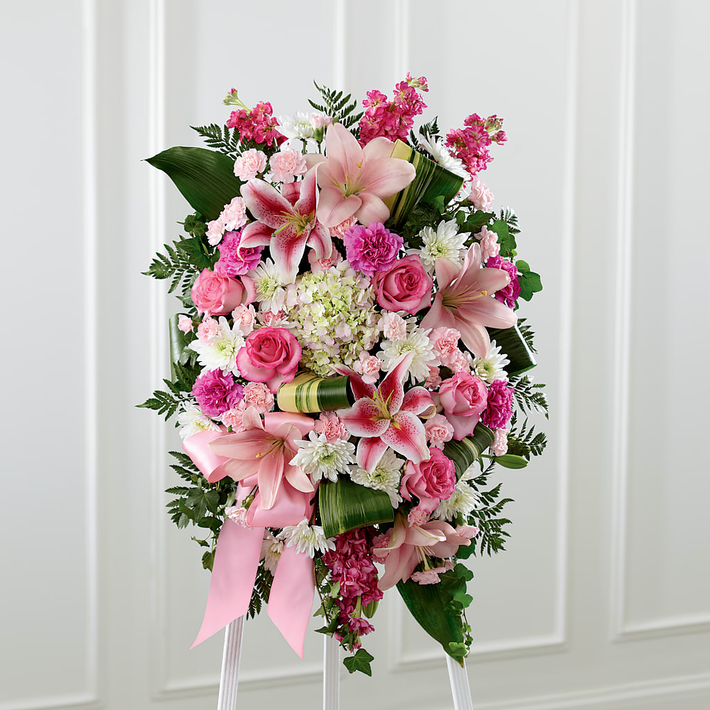 Comforting Standing Spray – Guilles Flower Shop And Catering, San Jose CA