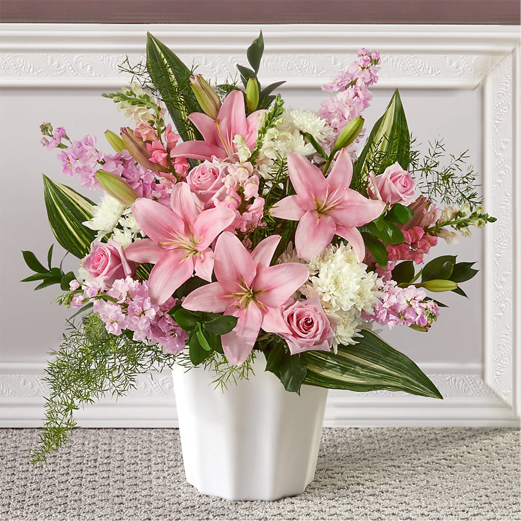 Simply Serene Floor Basket – Guilles Flower Shop And Catering, San Jose CA