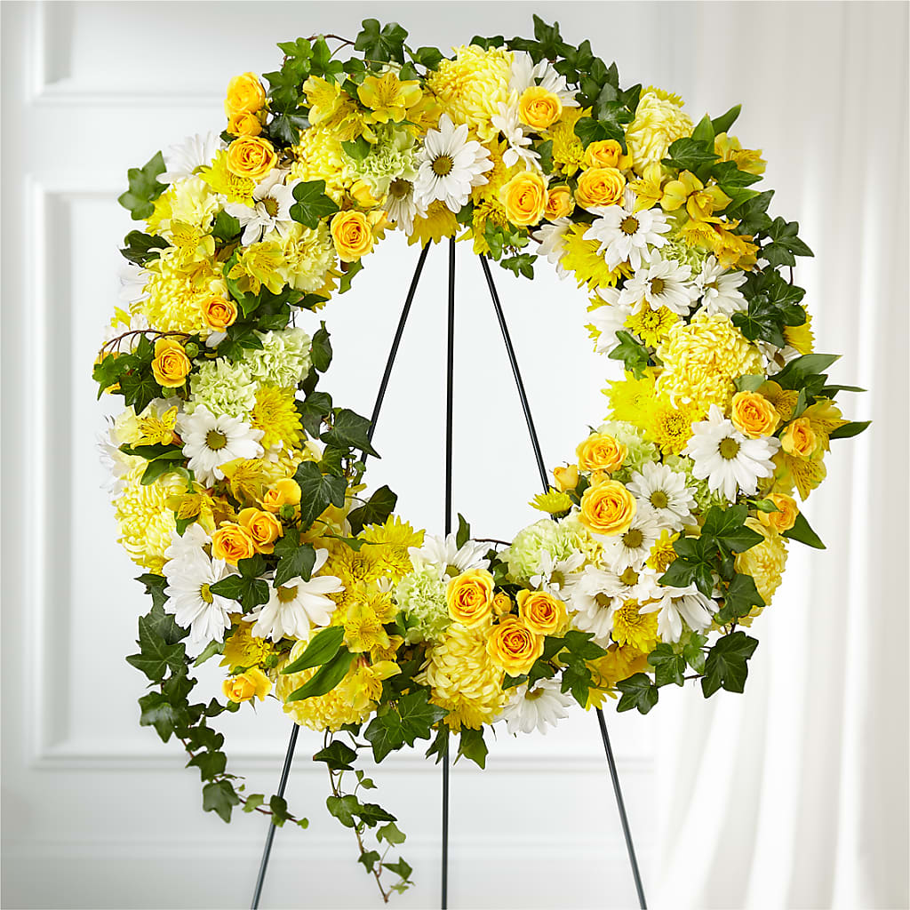 Golden Remembrance Wreath – Guilles Flower Shop And Catering, San Jose CA