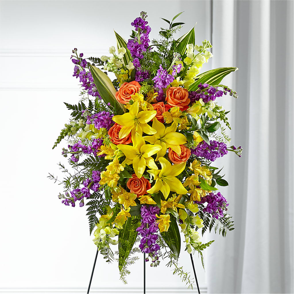Thoughtful Prayers Standing Spray – Guilles Flower Shop And Catering, San Jose CA