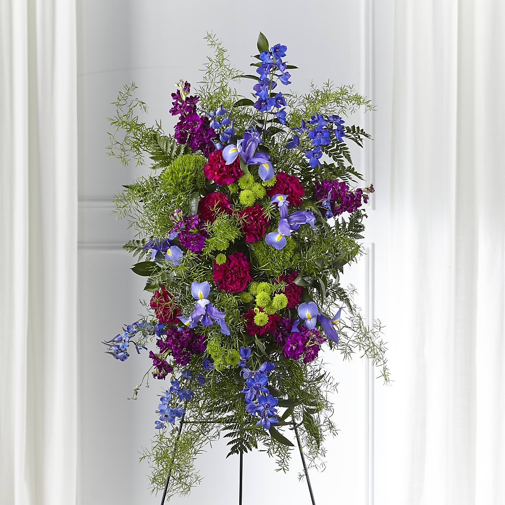 Heavenly Skies Standing Spray – Guilles Flower Shop And Catering, San Jose CA