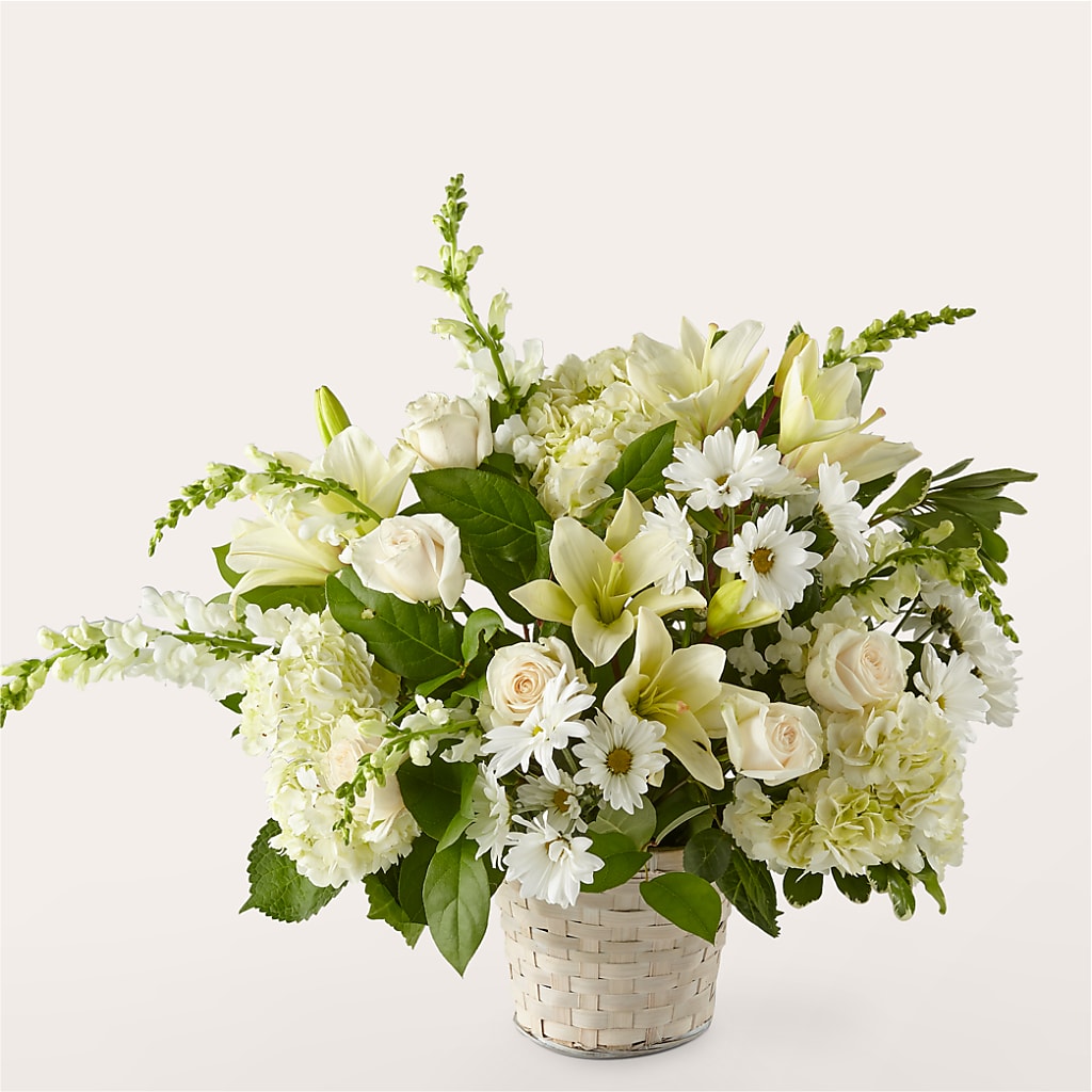 Ivory Elegance Floral Basket – Guilles Flower Shop And Catering, San Jose CA