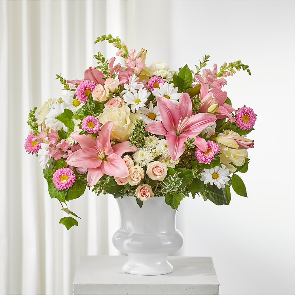 Empathetic Blooms Urn Arrangement – Guilles Flower Shop And Catering, San Jose CA