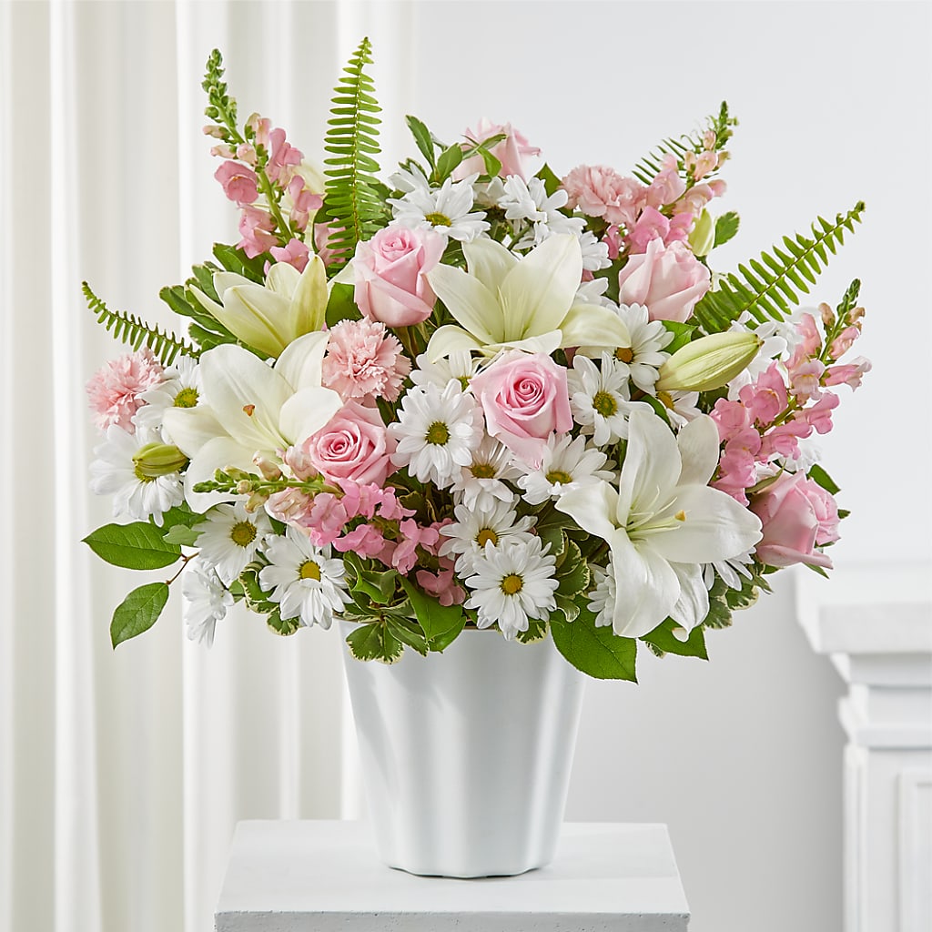 Soft Touch Tabletop Basket – Guilles Flower Shop And Catering, San Jose CA