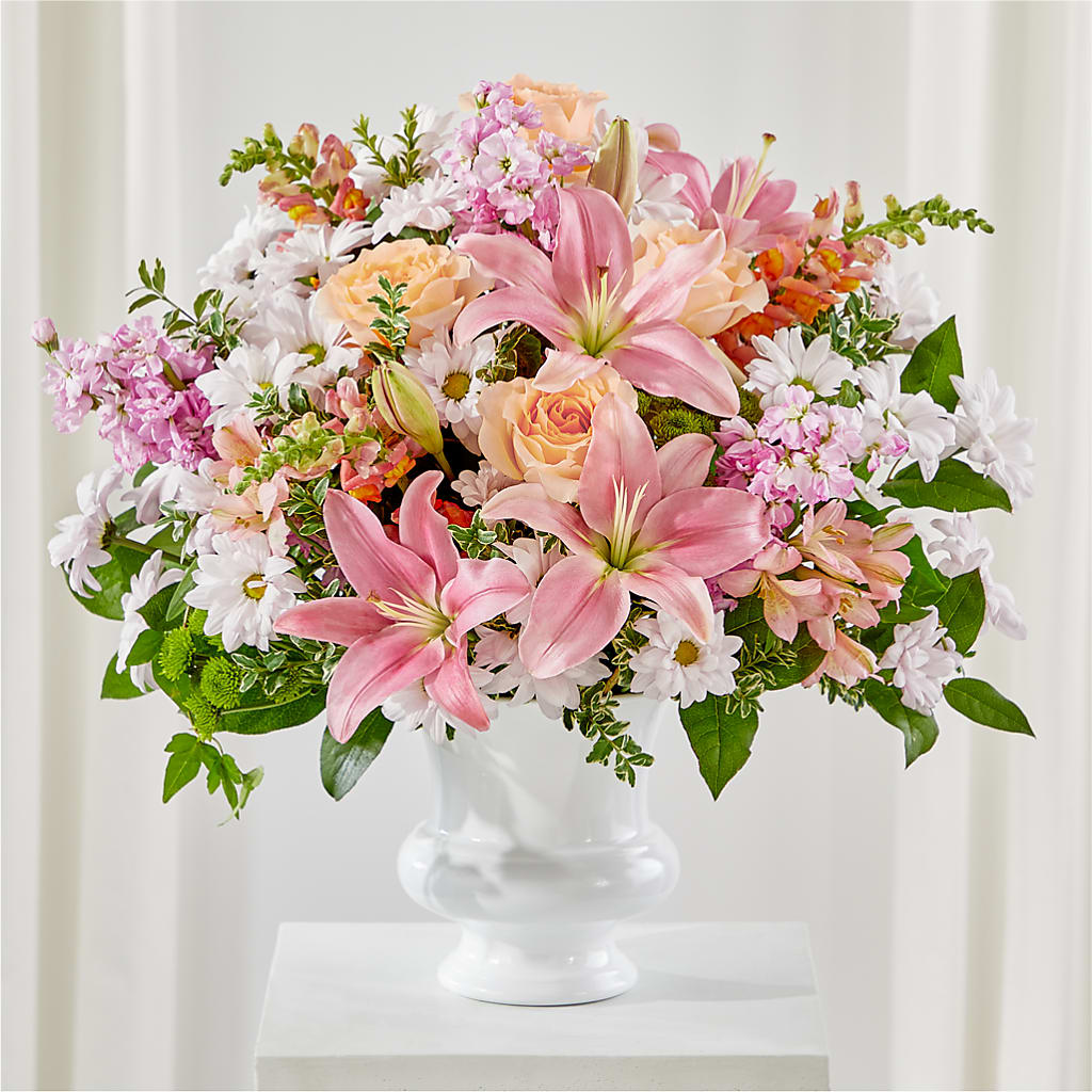 Heartfelt Gesture Urn Arrangement – Guilles Flower Shop And Catering, San Jose CA