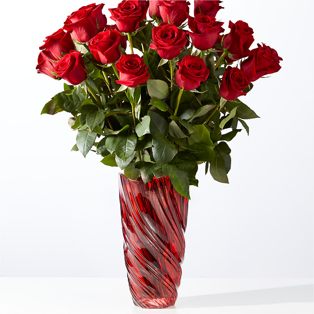 Classic Love Red Rose Bouquet with Luxe Swirl Vase – Guilles Flower Shop And Catering, San Jose CA