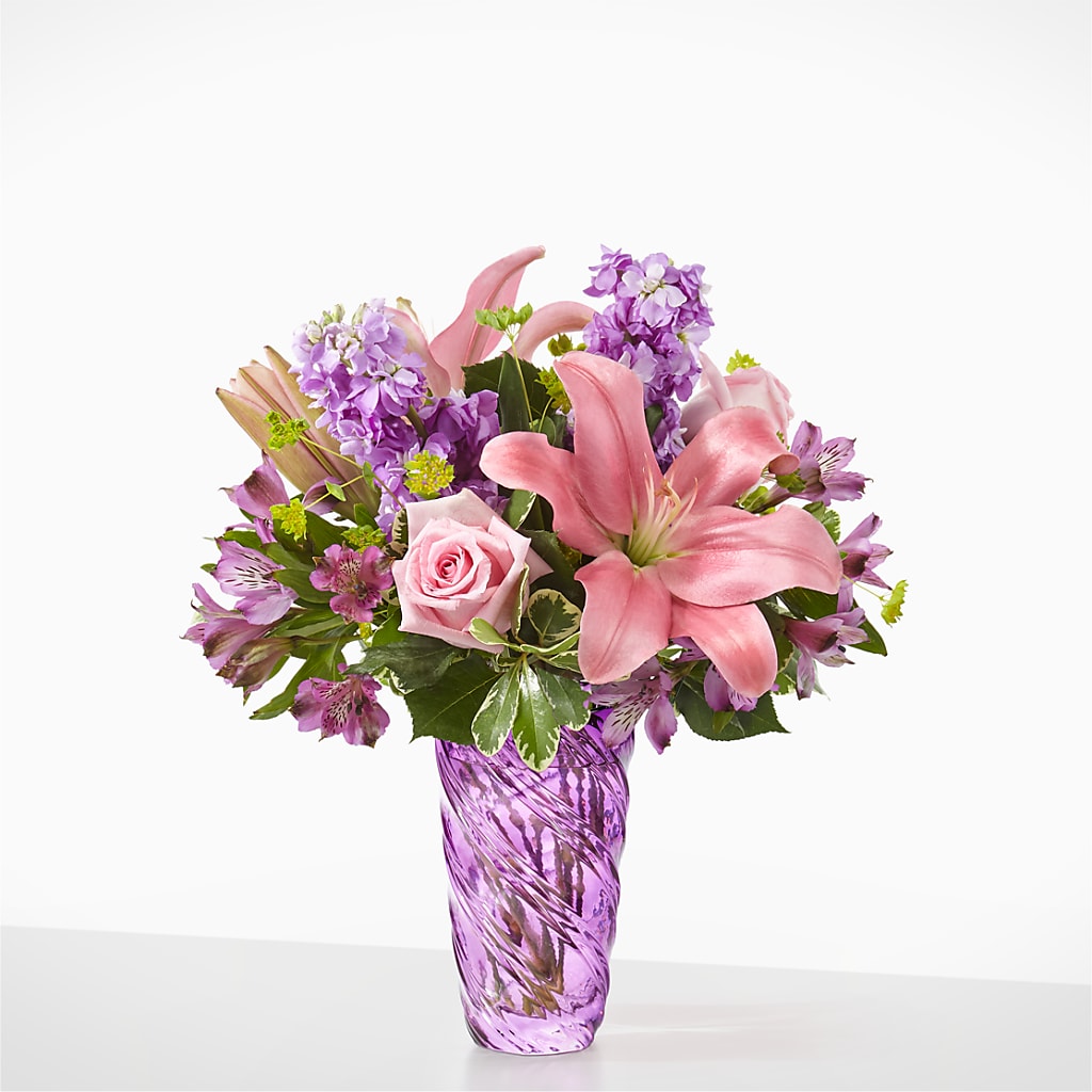 Precious Petals Bouquet with Luxe Swirl Vase – Guilles Flower Shop And Catering, San Jose CA