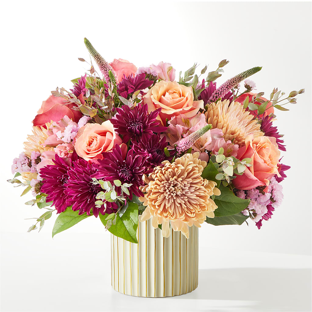 Berry Cobbler Bouquet with Ivory Vase – Guilles Flower Shop And Catering, San Jose CA