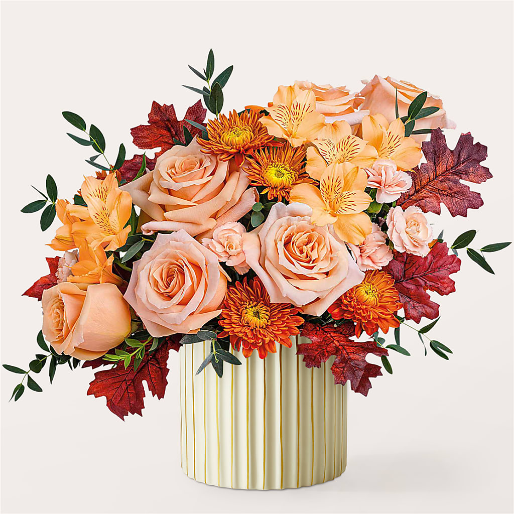 Spiced Latte Bouquet with Ivory Vase – Guilles Flower Shop And Catering, San Jose CA
