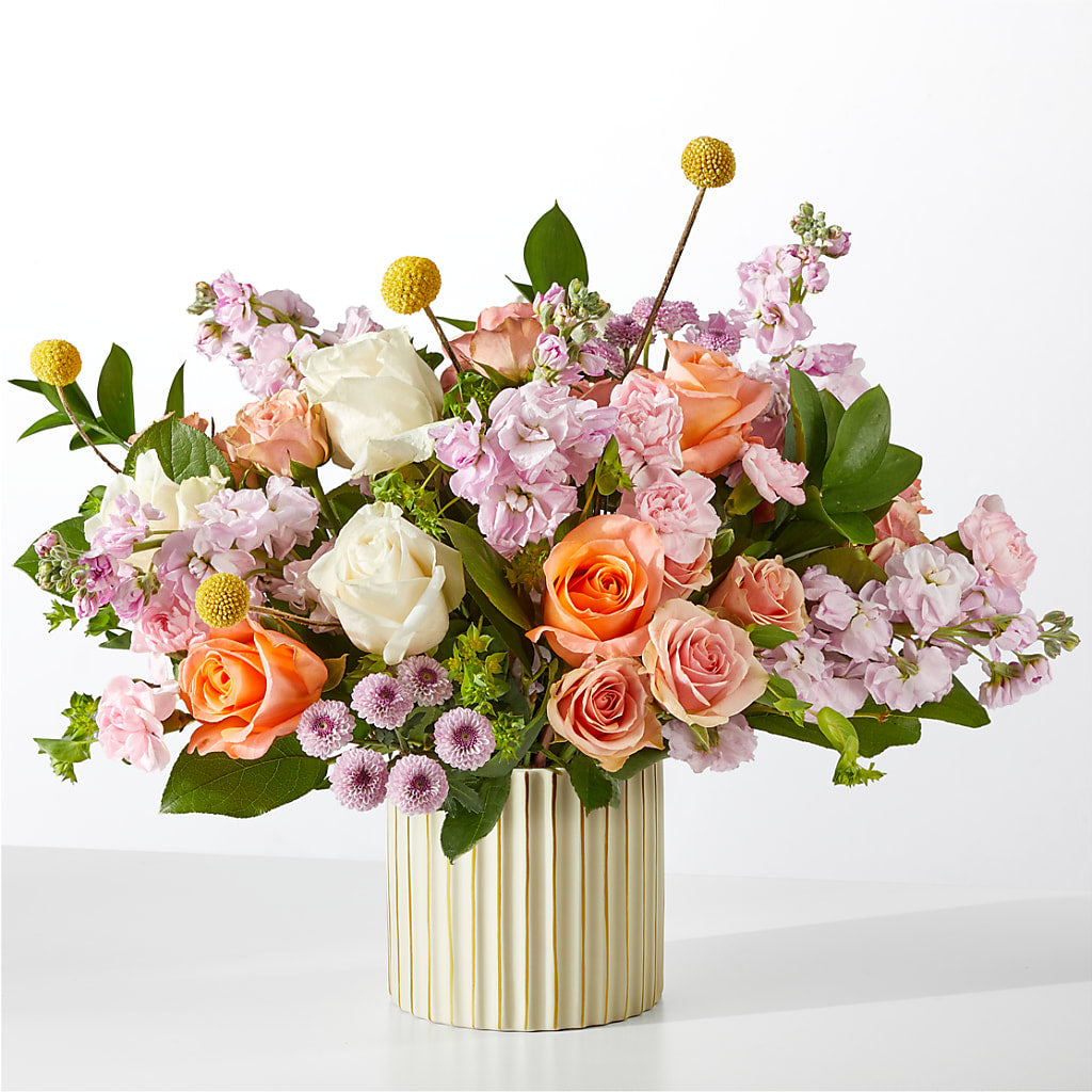 French Market Bouquet with Ivory Vase – Guilles Flower Shop And Catering, San Jose CA