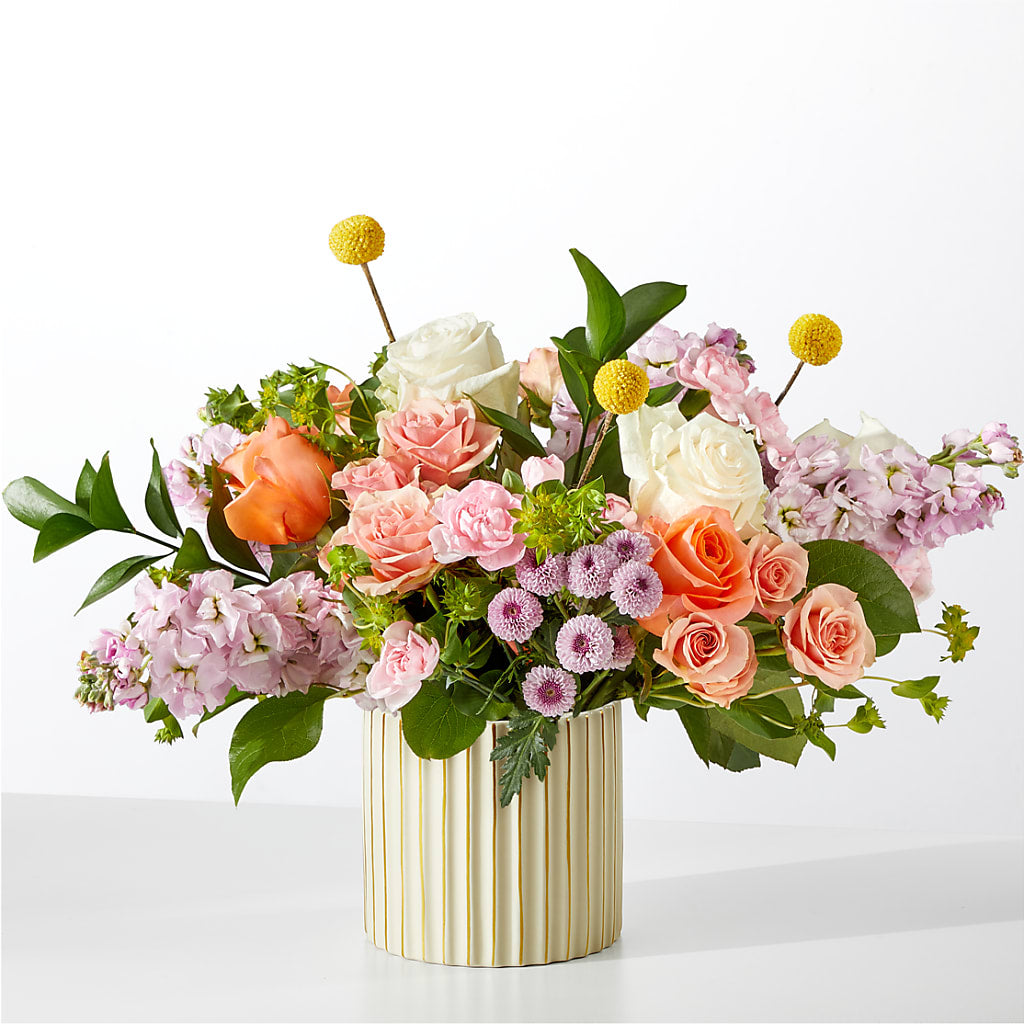 French Market Bouquet with Ivory Vase – Guilles Flower Shop And Catering, San Jose CA