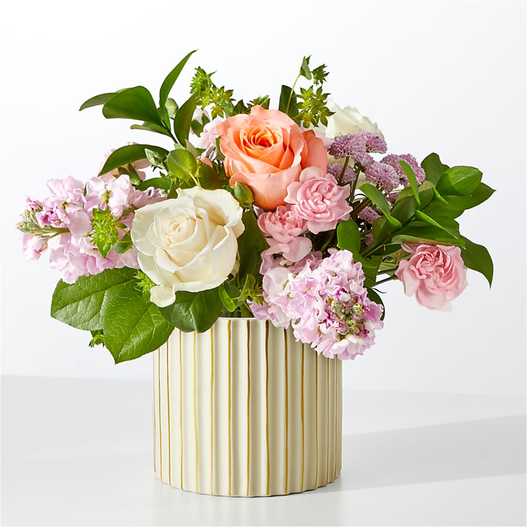 French Market Bouquet with Ivory Vase – Guilles Flower Shop And Catering, San Jose CA
