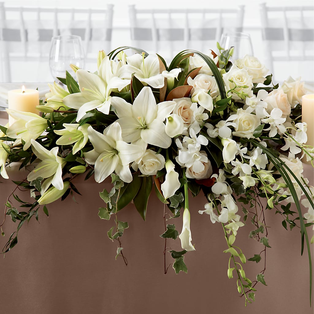 White Linen Arrangement – Guilles Flower Shop And Catering, San Jose CA