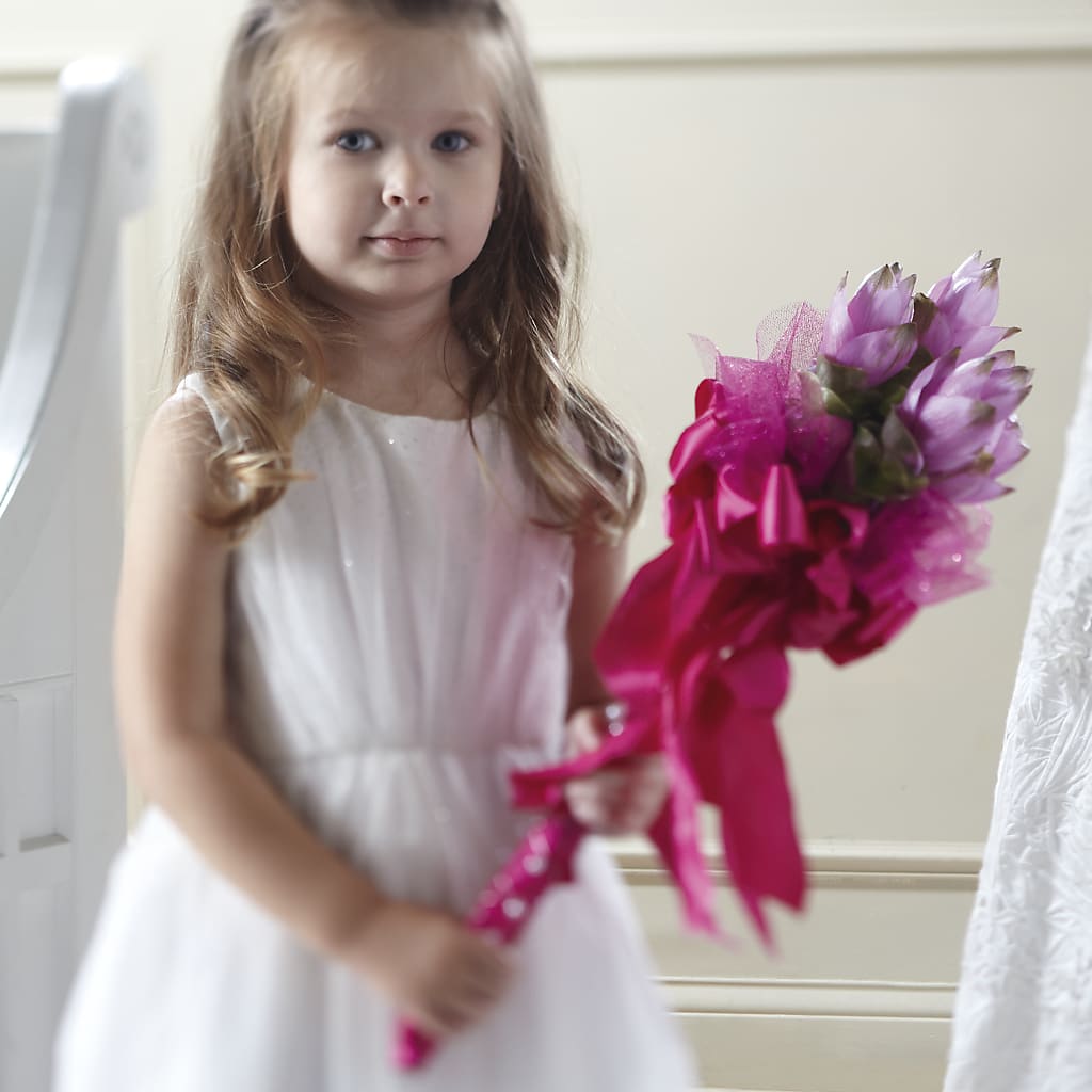 Sparkle Pink Flower Girl Bouquet – Guilles Flower Shop And Catering, San Jose CA