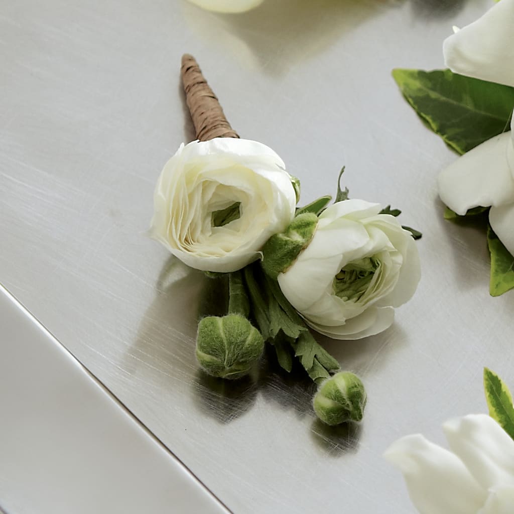 White Ranunculus Boutonniere – Guilles Flower Shop And Catering, San Jose CA