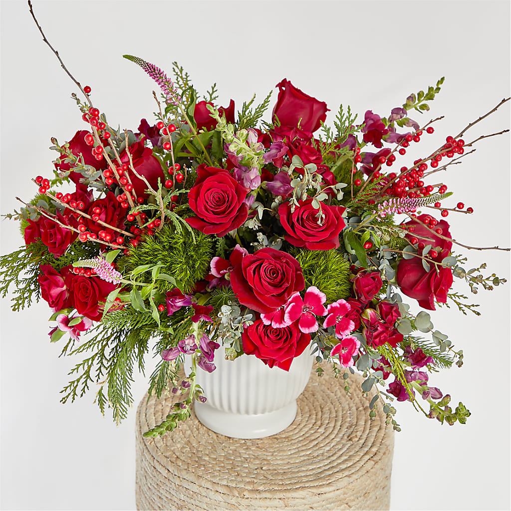 Big Red Bow Bouquet –  Guilles Flower Shop And Catering, San Jose CA