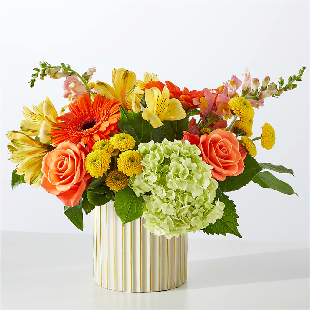 Autumn Sunshine Bouquet with Ivory Vase –  Guilles Flower Shop And Catering, San Jose CA