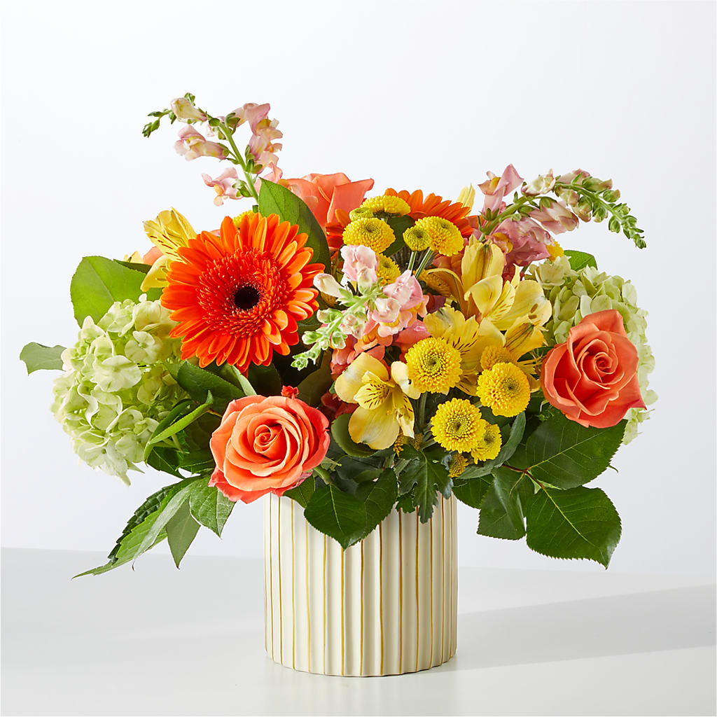 Autumn Sunshine Bouquet with Ivory Vase –  Guilles Flower Shop And Catering, San Jose CA