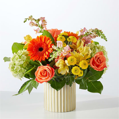 Autumn Sunshine Bouquet with Ivory Vase –  Guilles Flower Shop And Catering, San Jose CA