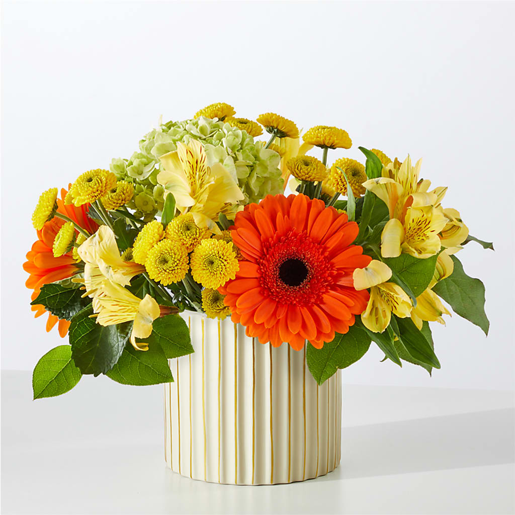 Autumn Sunshine Bouquet with Ivory Vase –  Guilles Flower Shop And Catering, San Jose CA