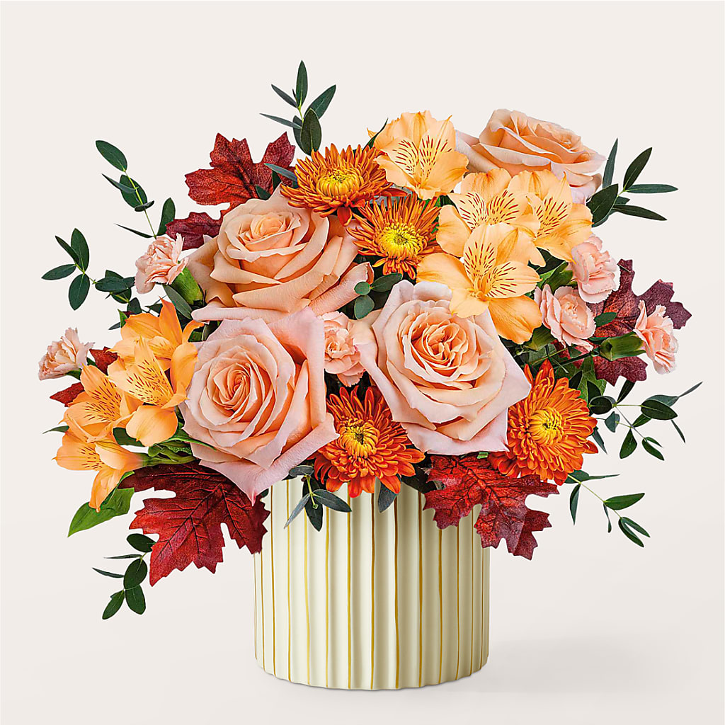 Spiced Latte Bouquet with Ivory Vase –  Guilles Flower Shop And Catering, San Jose CA