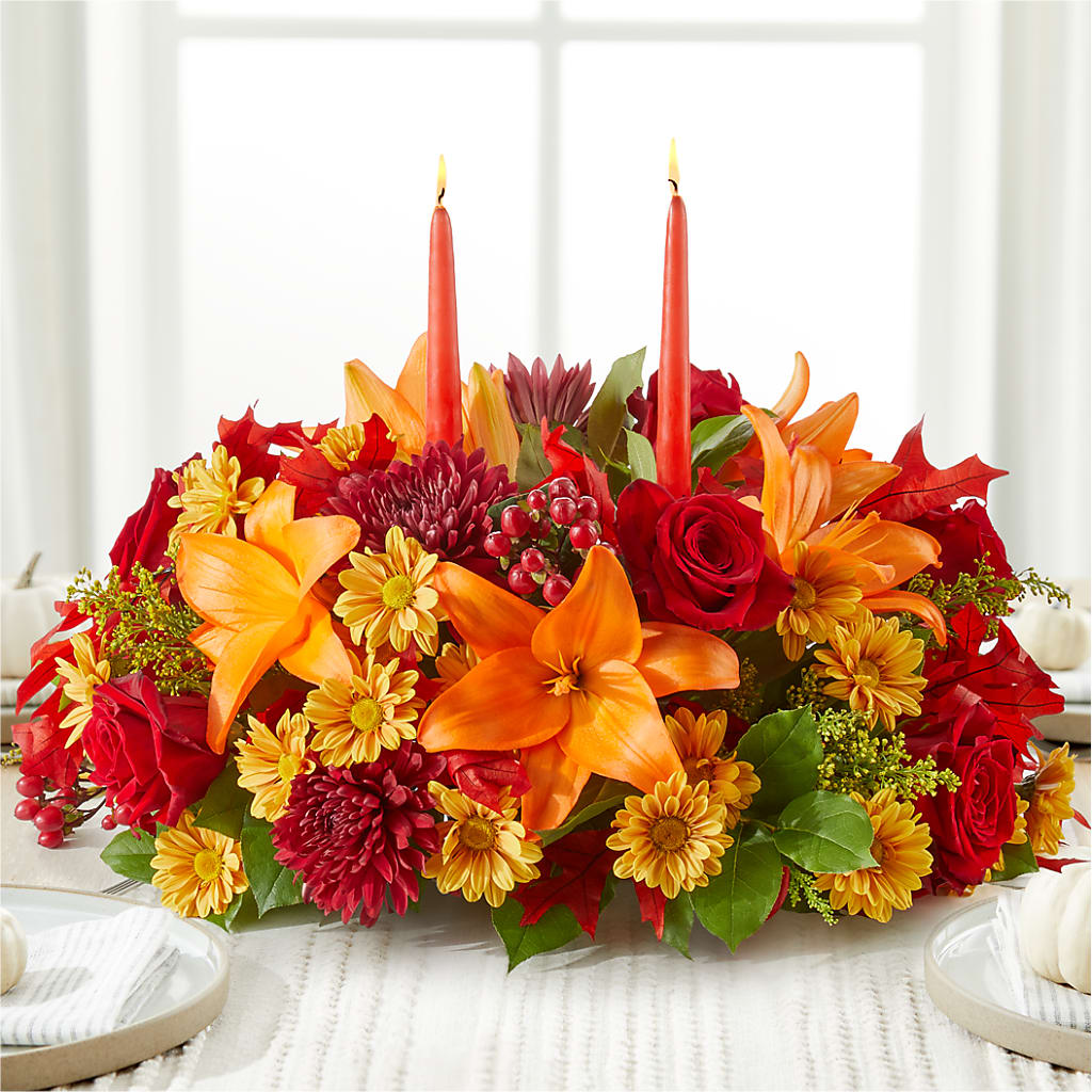 Autumn's Embrace Centerpiece –  Guilles Flower Shop And Catering, San Jose CA