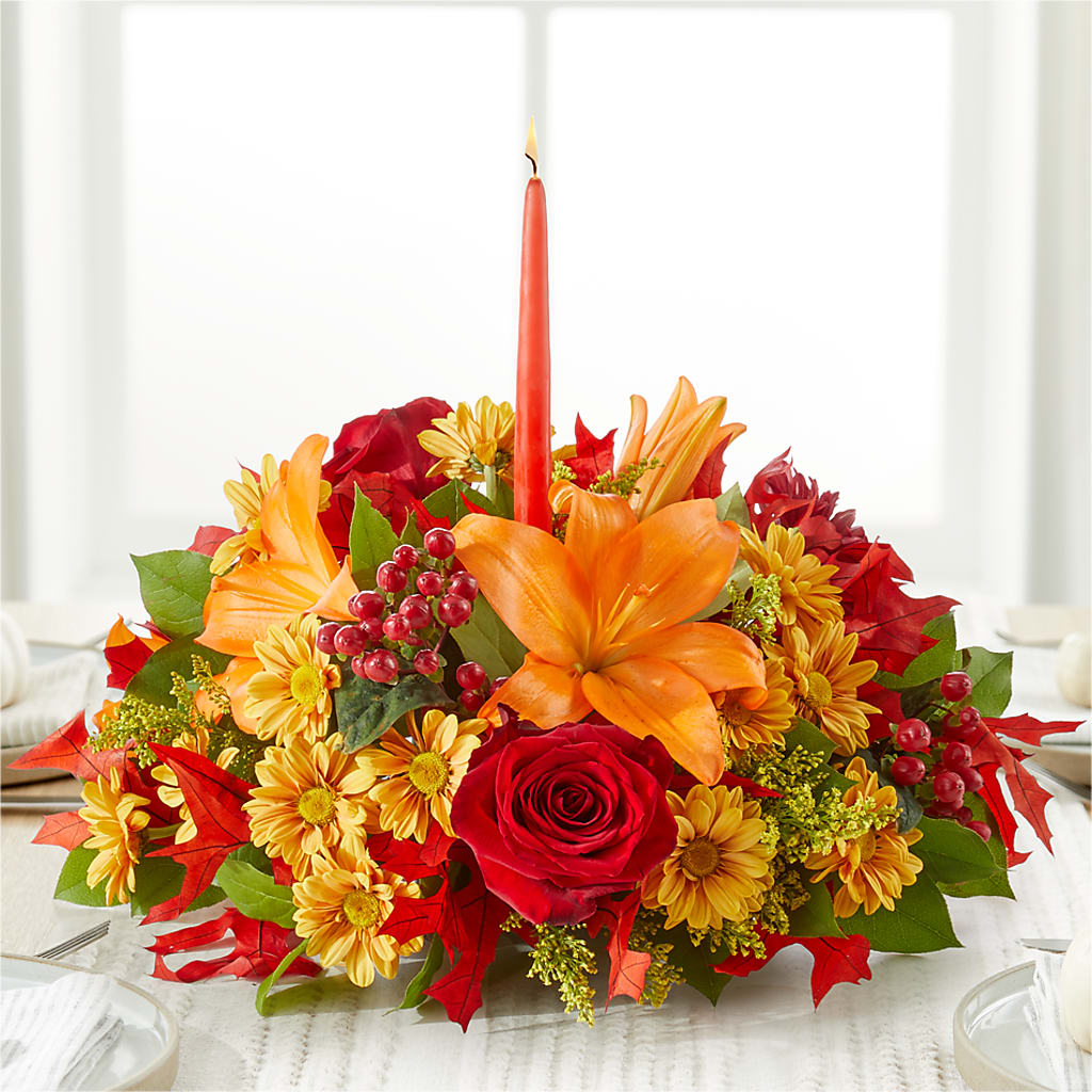 Autumn's Embrace Centerpiece –  Guilles Flower Shop And Catering, San Jose CA