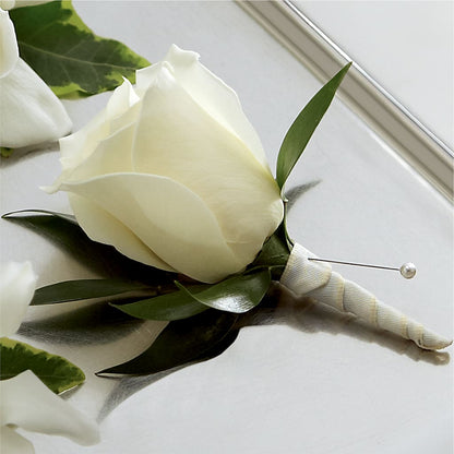 White Rose Boutonniere –  Guilles Flower Shop And Catering, San Jose CA