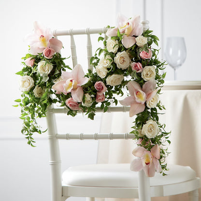 Orchid Rose Chair Décor –  Guilles Flower Shop And Catering, San Jose CA